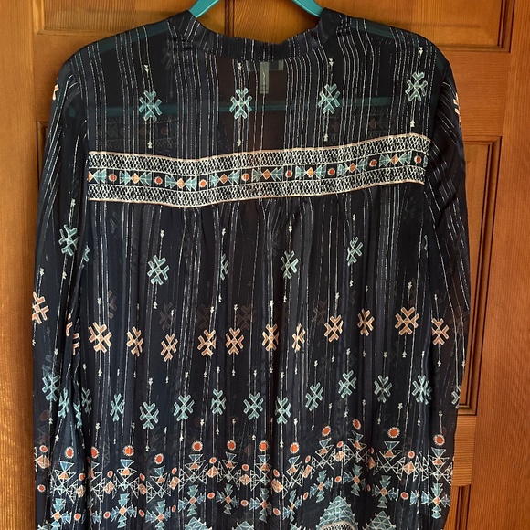 Joie Navy Abstract Print Sheer Silk Blouse (Size Medium) - Picture 2 of 8